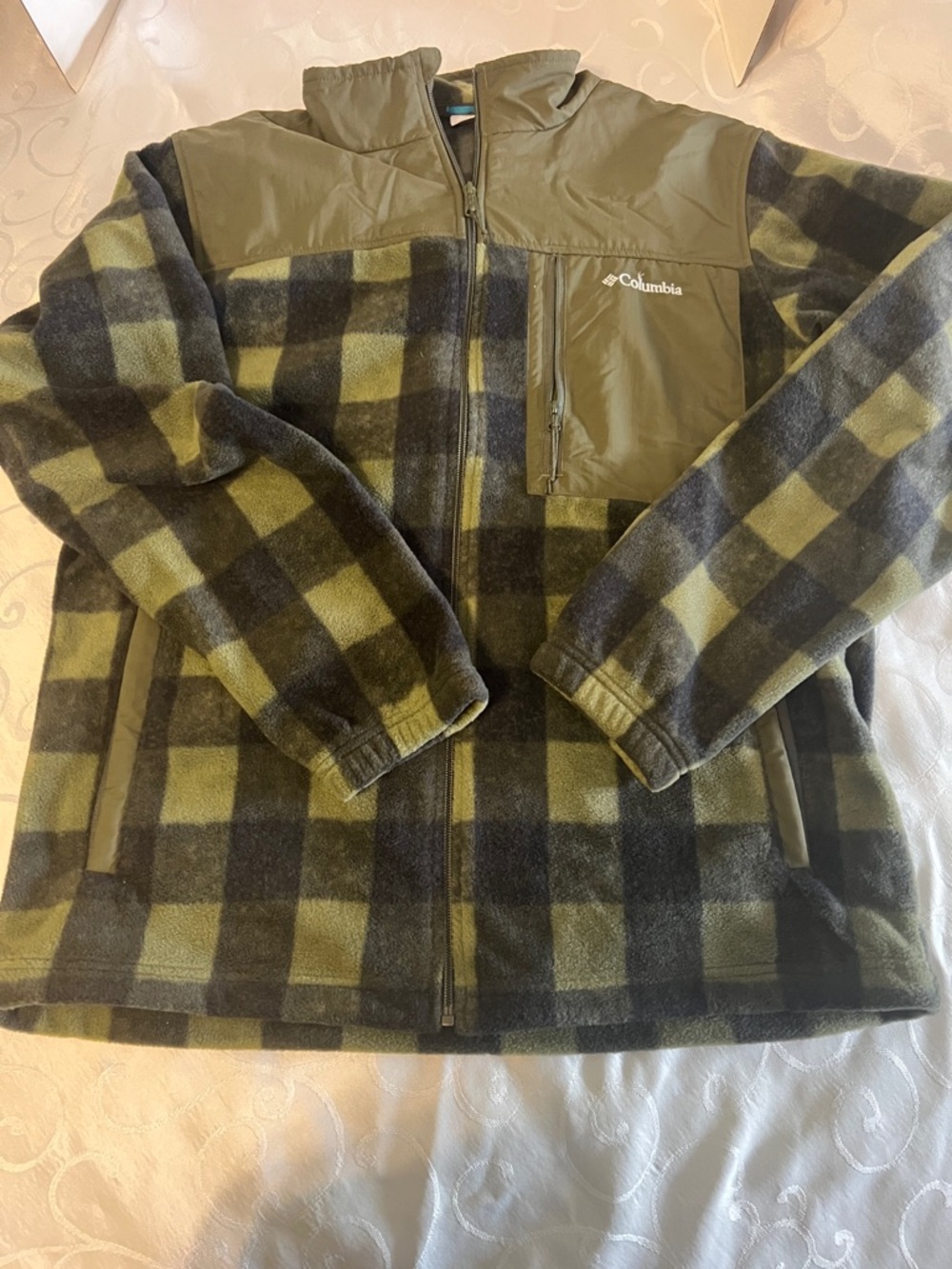 Columbia Green & Black Plaid Fleece Zip Jacket